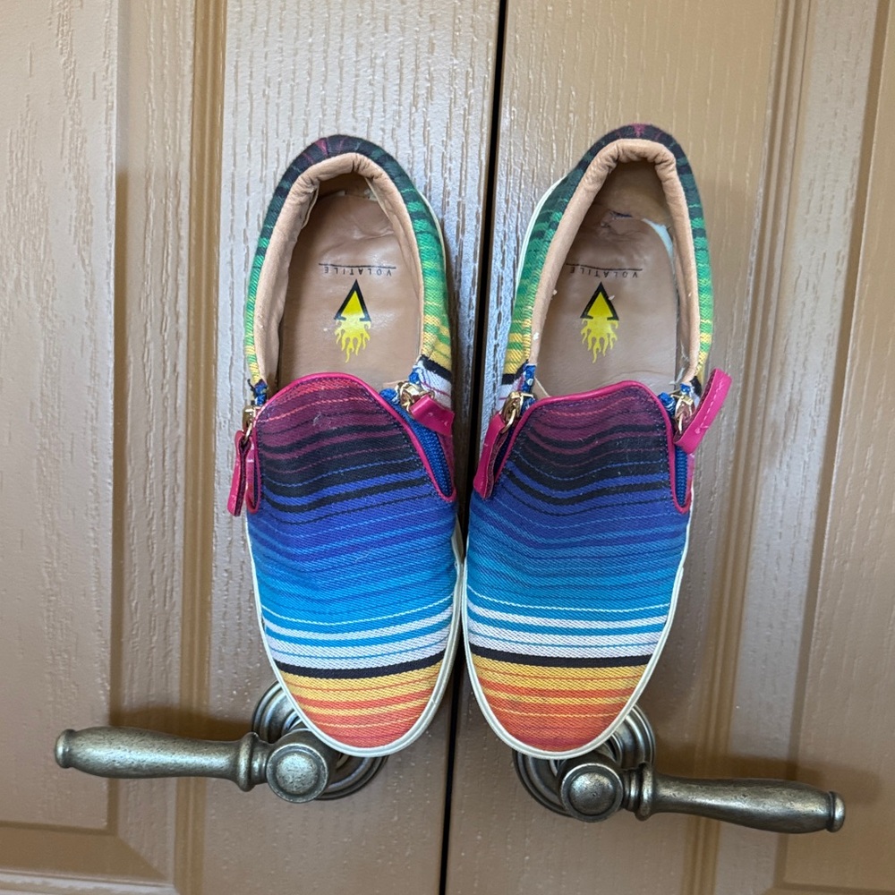 Volatile Colorful Striped Slip-On Shoes